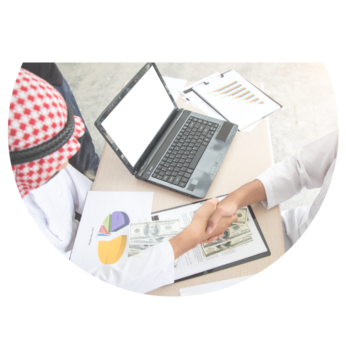 Bank Employee Discussing Islamic loan and shaking hands with customer